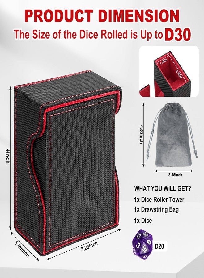 Jaffzora Dice Roller Tower, Magnetic Dice Tray for Rolling, Foldable Leather Dice Organizer Tower Fits for Dungeons & Dragons, MTG DM and Player, Black & Red - Image 2
